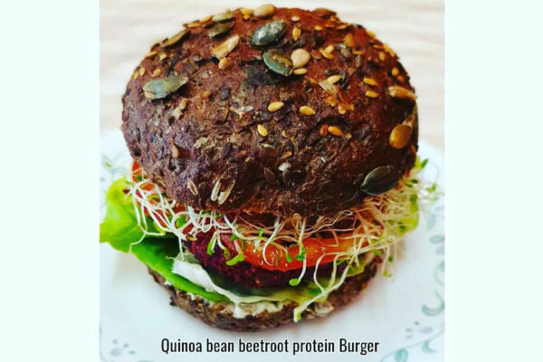 Quinoa-bean-beetroot-protein-burger