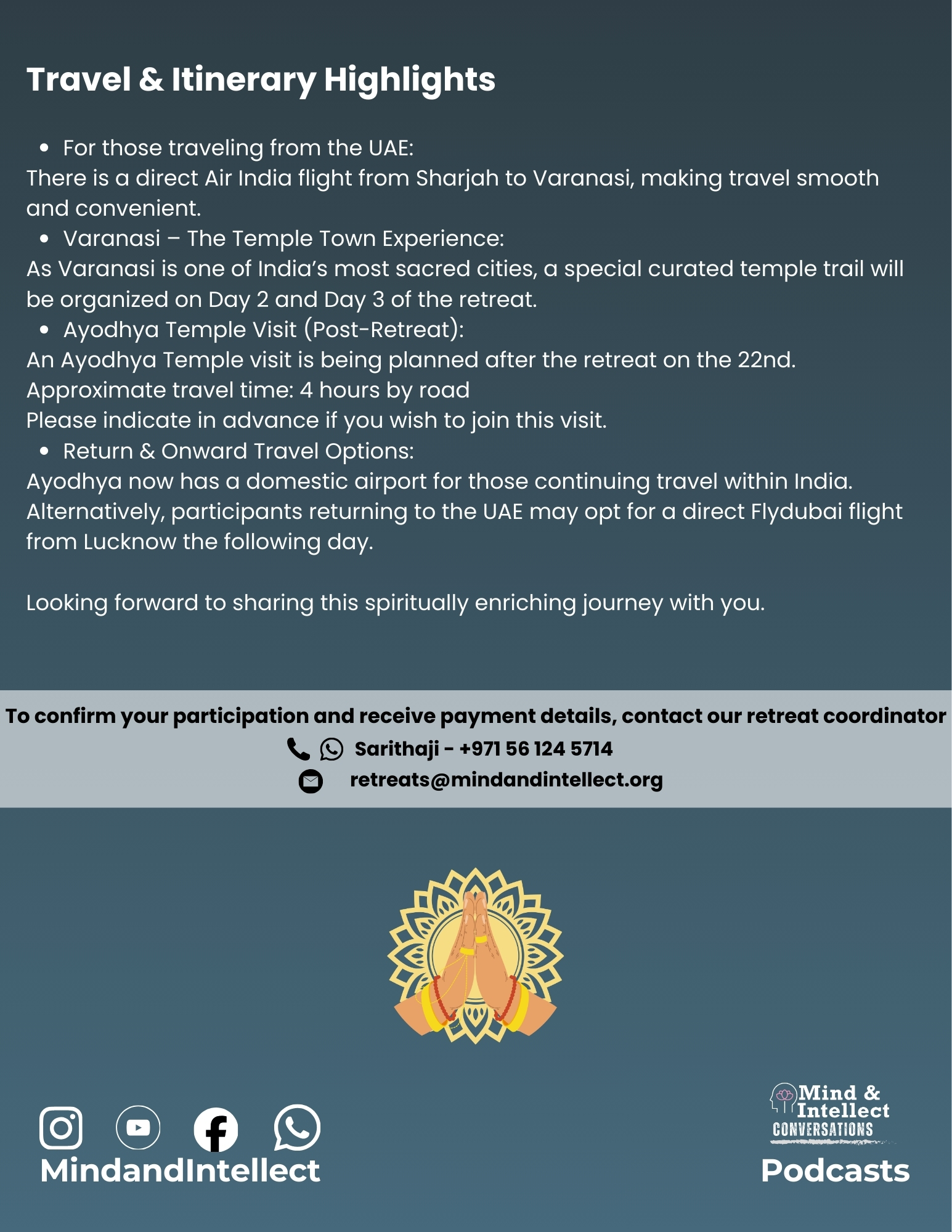 Spiritual Intensive Retreat | Kasi Pranaam | SA Sreedharan ji | Mind and Intellect | P-7